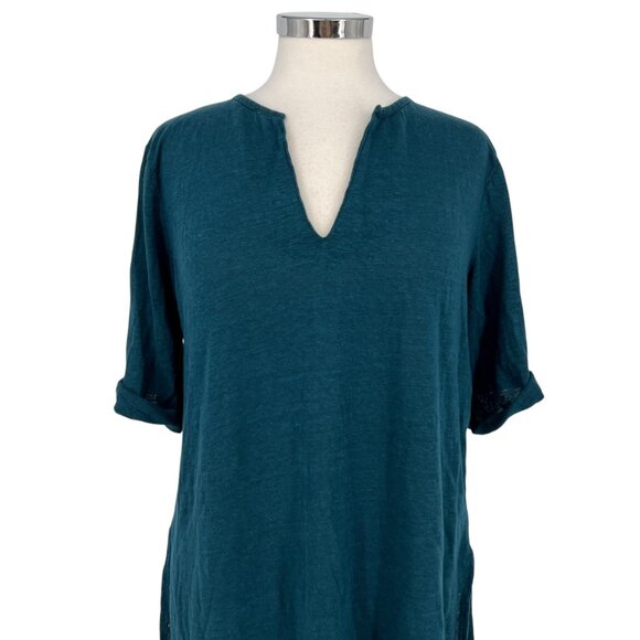 Wrap London Teal Linen Tunic Top With Roll Tab Sleeves Size UK 14 US 10 - Picture 2 of 12